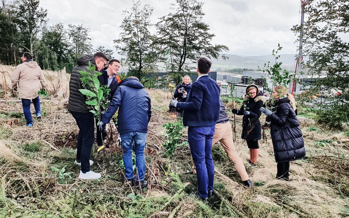 Das Team der envirogroup bei der Aufforstung im Kalteiche-Wald in Haiger
