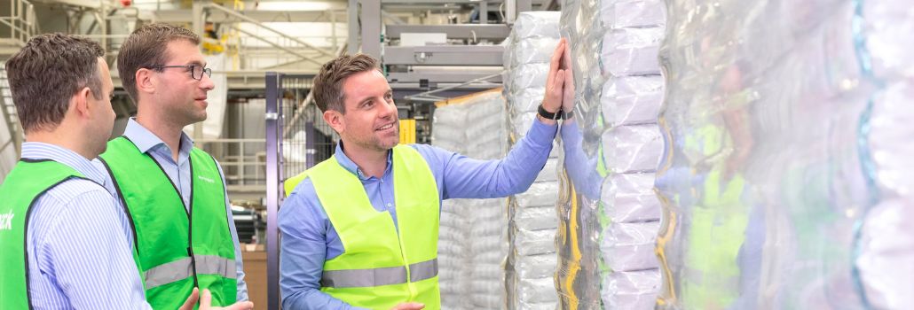 Beratung und Begutachtung von ein gestretchten Paletten im Lager